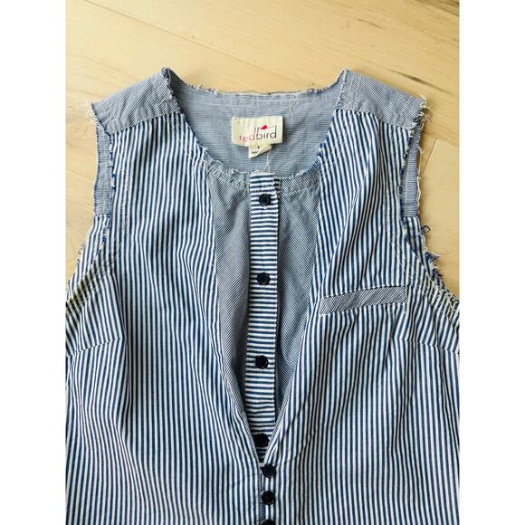 Women's Pinstripe Blouse Size Small/6 Sleeveless Summer Unique Statement Style - Picture 5 of 9